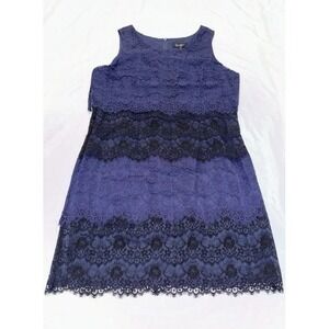 Jessica Simpson Women Sz 10 Blue Black Sheer Lace Tiered Sleeveless Shift Dress